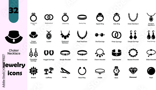 Foto Jewelry and Fashion Accessory Glyph Icons, Luxury Engagement Ring and Necklace S