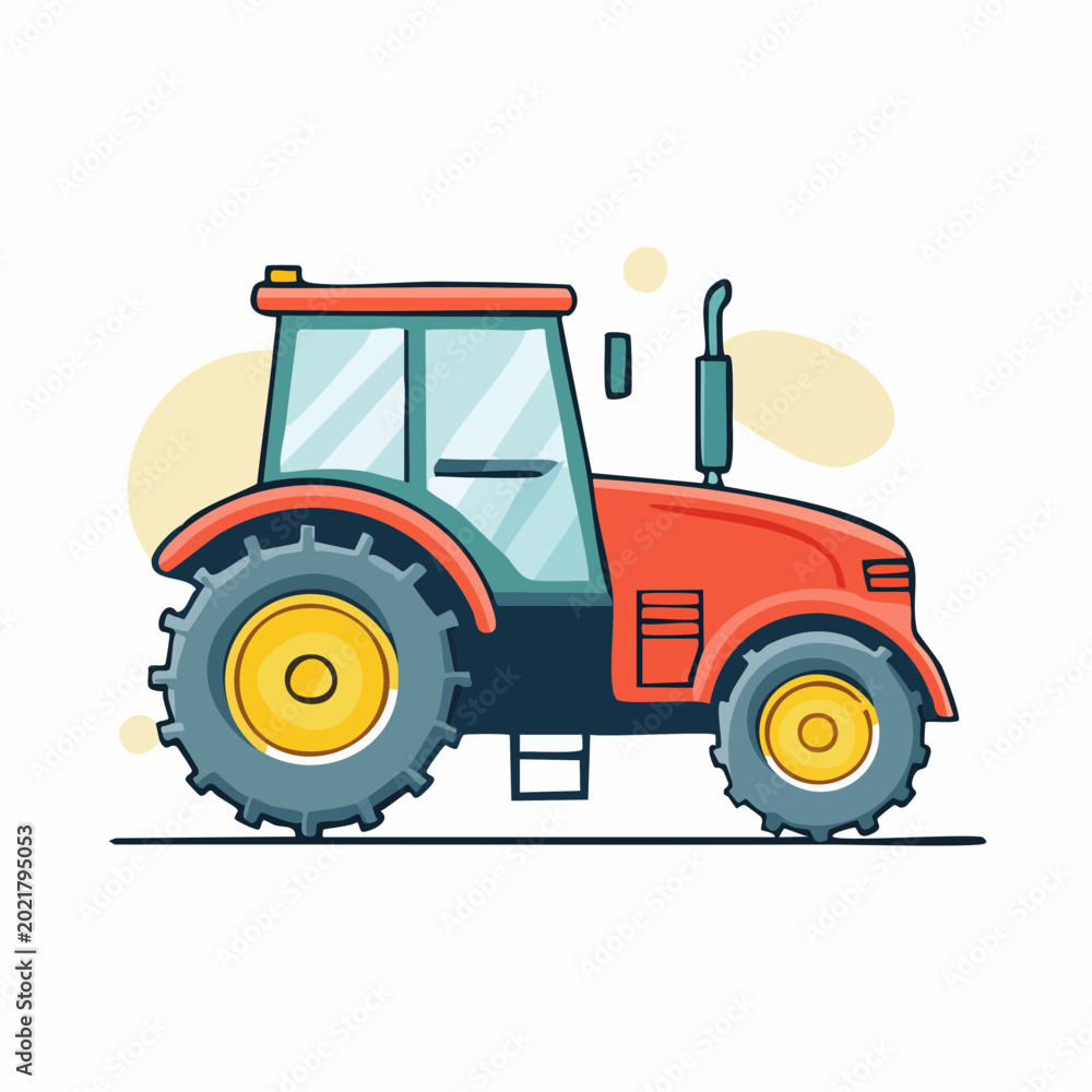 Obraz premium Cartoon Red Tractor Illustration