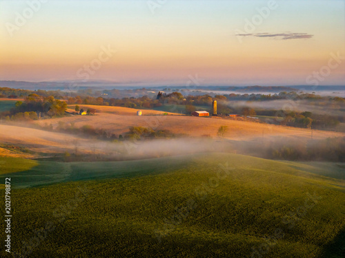 Iowa Rolling Hills Sunrise Morning Fog