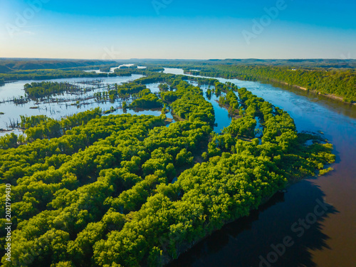 Slika na platnu Aerial View of Upper Mississippi River and Driftless Area Landscape
