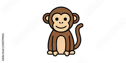 Cute cartoon monkey icon with illustration wildlife character friendly adorable creature