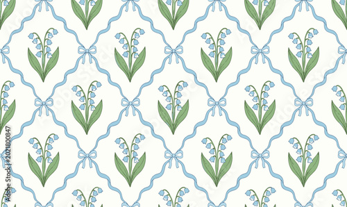 Canvastavla Seamless vintage floral pattern featuring delicate hand drawn lily of the valley