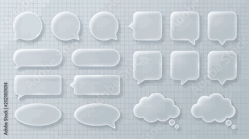 Fotografie Modern transparent glassmorphism speech bubble set with frosted glass effect 3D
