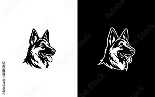 Obraz na płótnie Shepherd Head Mascot Logo, Black and White Alsatian Dog Vector