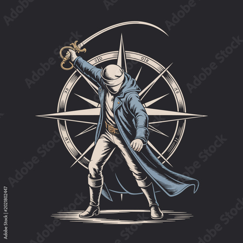 Tableau sur toile Man in costume holding sword up.