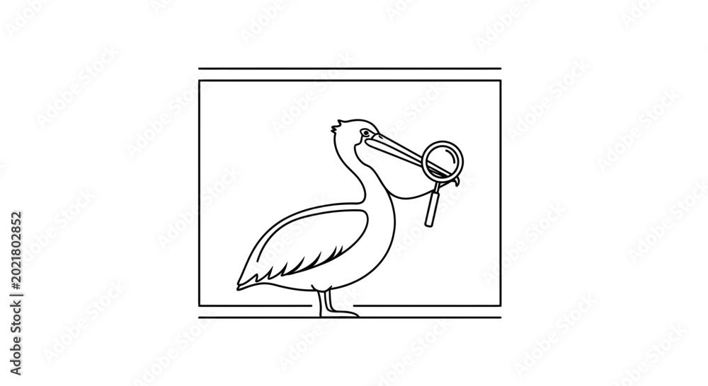 Fototapeta premium Pelican with Magnifying Glass, Cartoon Style, Bird Detective Investigation