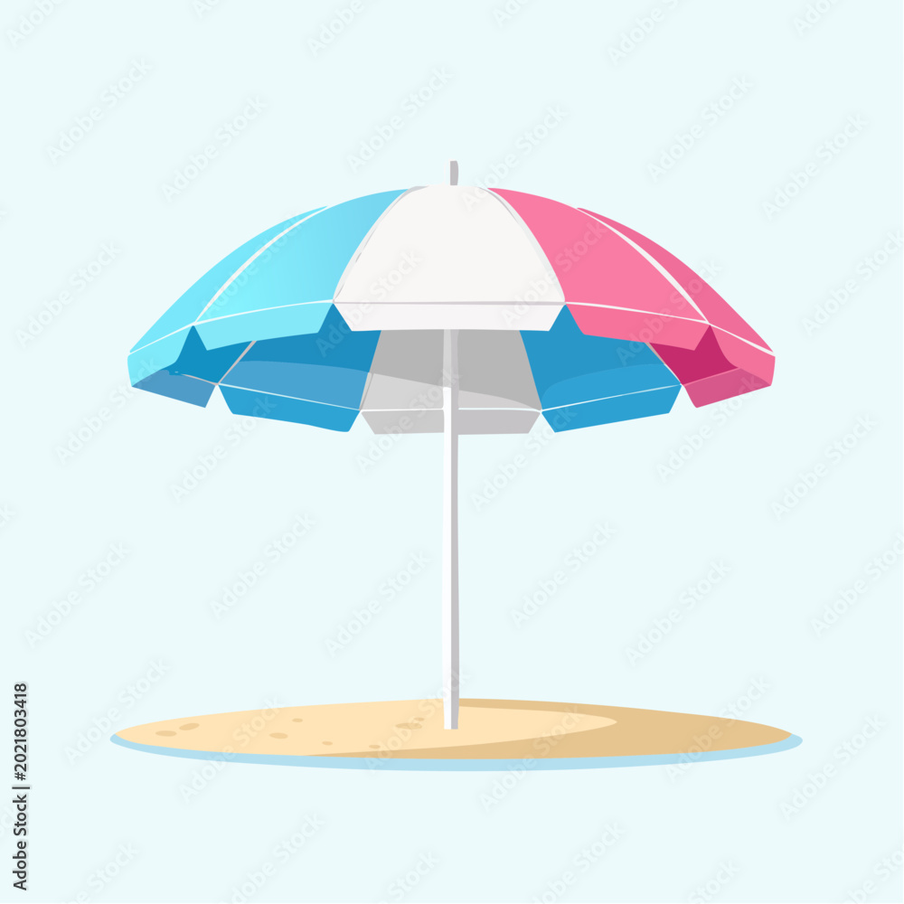 Obraz premium Colorful Beach Umbrella on Sandy Island