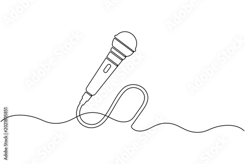 Wired dynamic microphone continuous one line art vector illustration