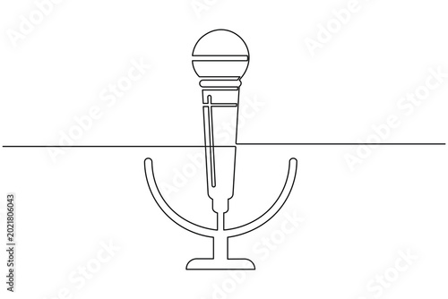 Radio broadcasting microphone continuous one line art vector illustration