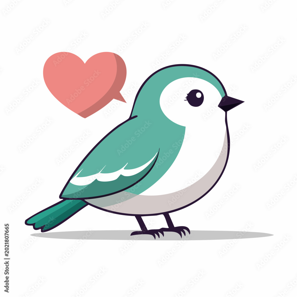 Fototapeta premium Cute cartoon bird with a heart symbol