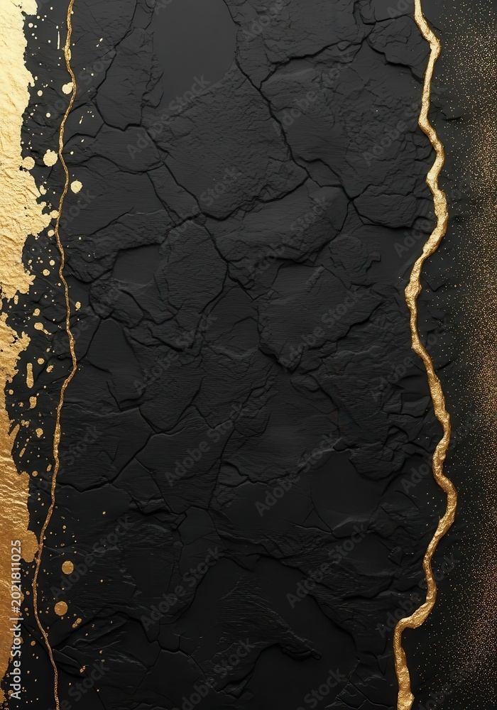 Naklejka premium Luxury Abstract Black Stone Texture with Elegant Gold Foil Accents and