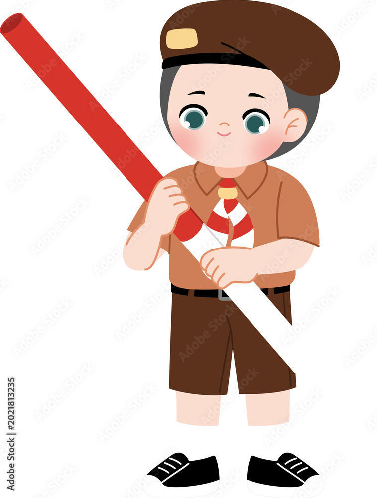 Fototapeta premium cute kid with pramuka scout uniform
