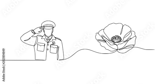 Photos One Line Drawing Soldier Saluting Poppy Flower Remembrance Day Veteran Memorial