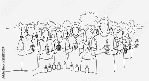Schilderij op canvas People holding candles, vigil, protest, community gathering, unity, remembrance