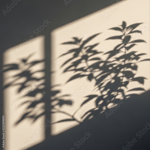 Natural Light and Plant Shadows on a Textured Beige Wall