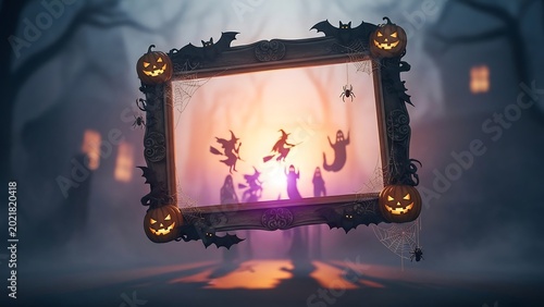 Spooky Halloween framed witch scene.