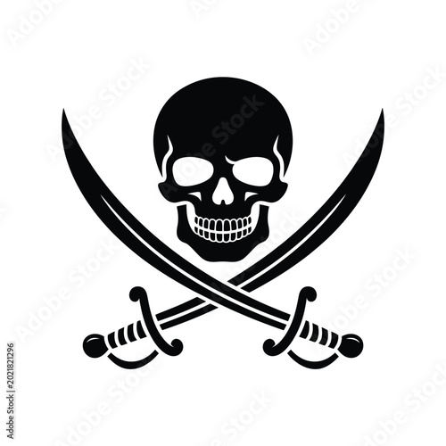 Obraz na płótnie pirate skull and crossed swords silhouette on white background