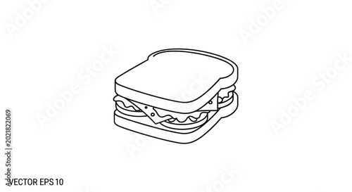 Simple Sandwich Outline Vector Illustration - Fast Food, Lunch, Meal