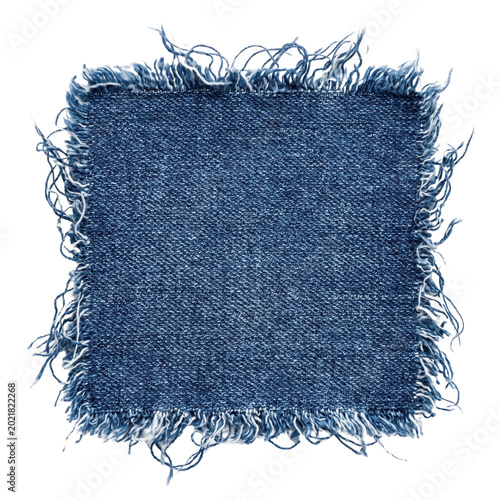Frayed denim fabric swatch isolated