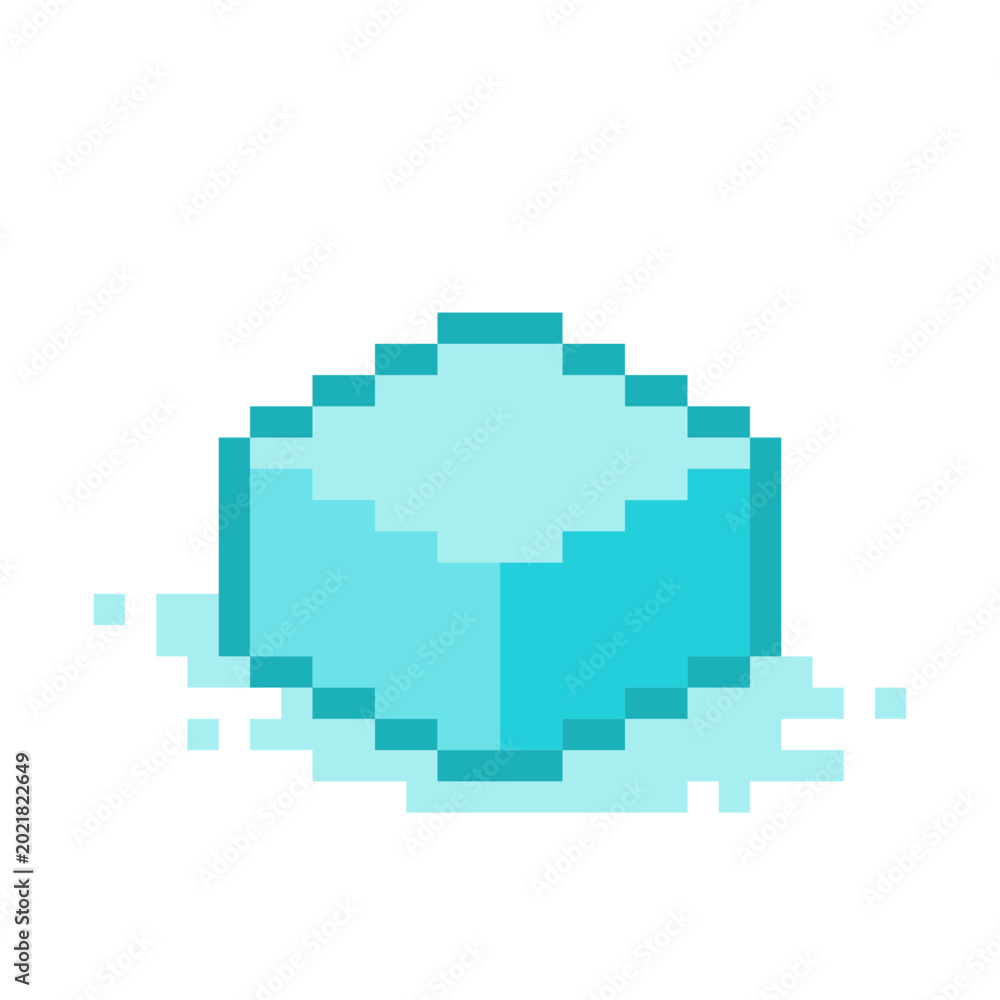 Fototapeta premium Single Ice Cube with Melted Water, Pixel Art Icon, Isolated