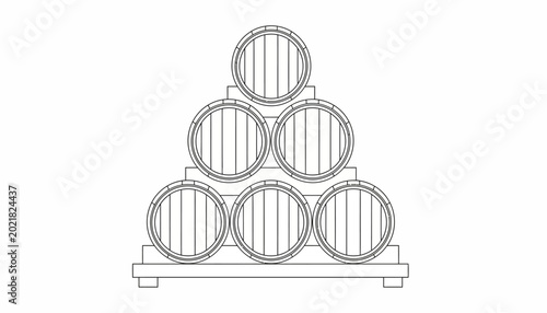 Obraz na płótnie Wine barrels, stacked wine casks, wooden barrel pyramid, wine storage