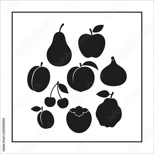 Black silhouettes of various fruits.