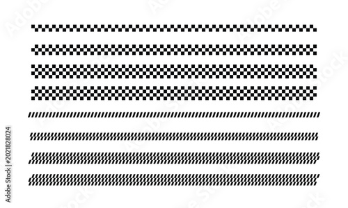 Tire Track and Checkered Racing Border Stripe Vector Set