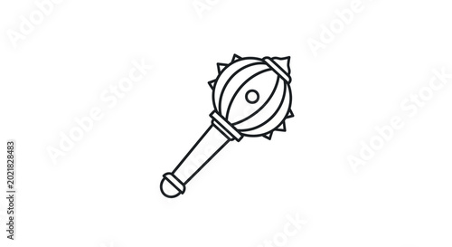 Photos Ancient spiked mace weapon icon, medieval war club, simple line art illustration