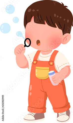Photos boy blowing bubbles illustration