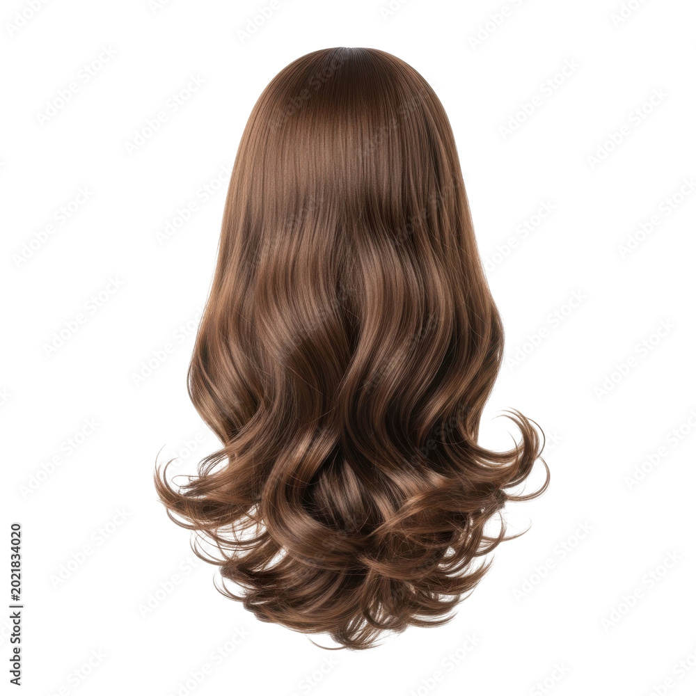 Naklejka premium long wavy brunette hair with natural curls isolated on transparent background