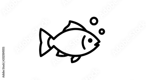 Photos Simple line drawing of a fish with bubbles, isolated on a white background