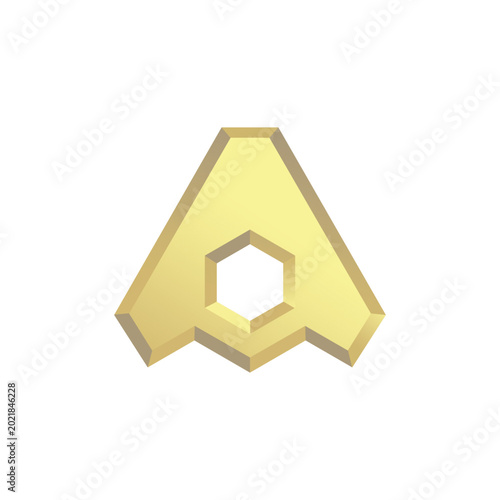 Premium 3D golden letter A logo with elegant hexagonal negative space. Luxurious metallic finish, modern and sophisticated design perfect for technology, finance, consulting.