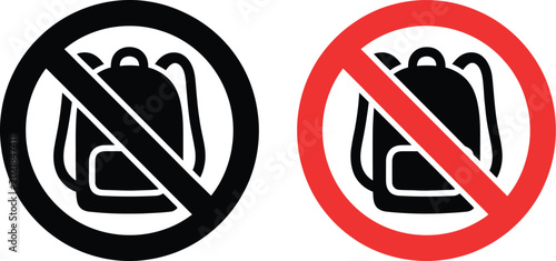 Foto No backpacks allowed sign icon in black EPS style for restriction and safety use isolated warning icon for public facilities, event venues, transportation systems and workplace compliance rules