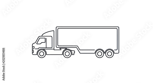 Minimalist line art illustration of a semi-trailer truck on a white background