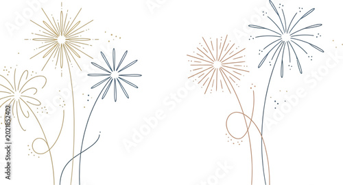 Fireworks illustration features minimalist line art floral motifs for festive events.