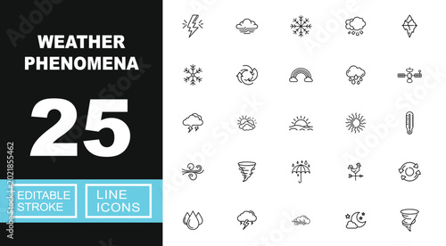 фотографія Weather phenomena line icon set