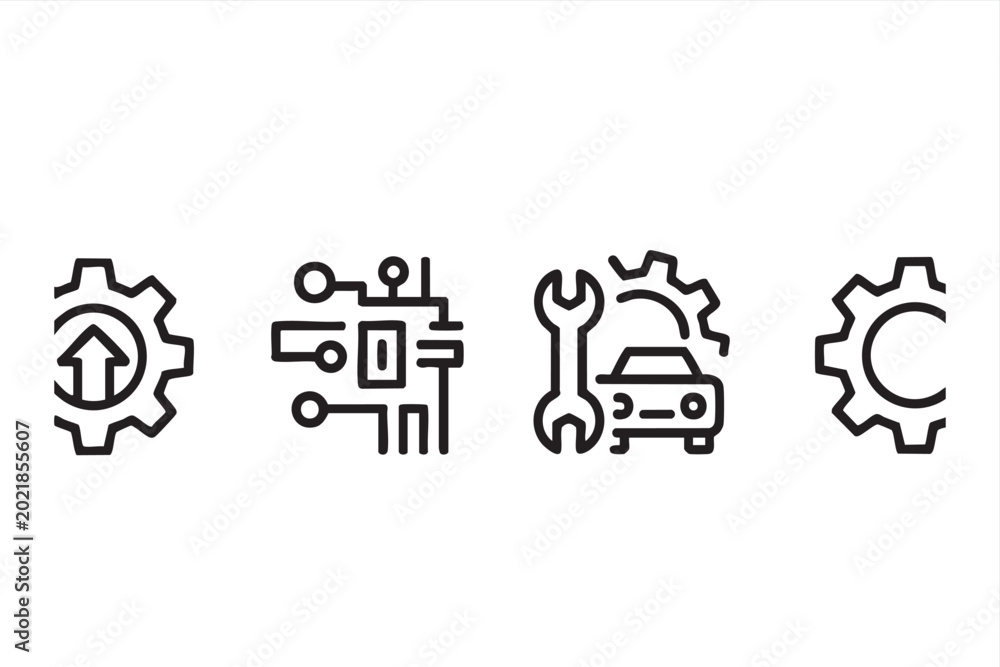 Obraz premium Industrial Automation Line Icon Set for Engineering and Technology Design