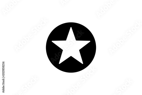 Vászonkép White five-point star cutout centered in a black circular badge, minimalist graphic symbol ideal for icons, logos, ratings and design elements conveying quality, achievement and prominence