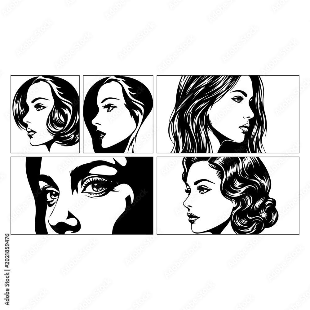 Obraz premium Women Face Collection Illustration