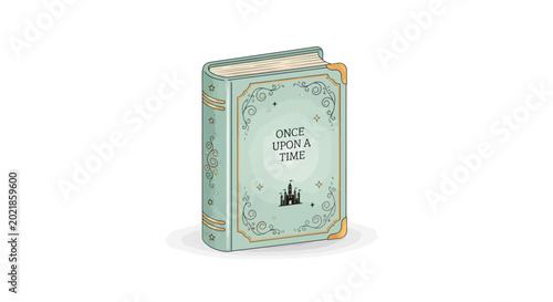 Foto Vintage Storybook Open To Once Upon A Time With Castle Illustration