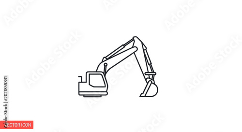 Excavator outline icon, construction vehicle, heavy machinery, engineering, earthmoving equipment