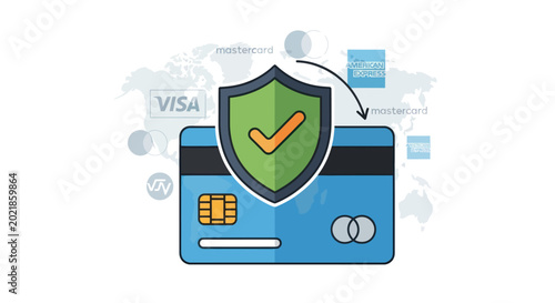 Secure Credit Card Payment with Shield and Visa, Mastercard Logos Background