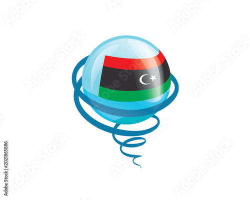 Photos Stylish international icon showcasing Libyan flag within reflective globe design