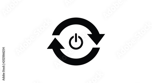 Power recycle icon circular arrows with power button black silhouette