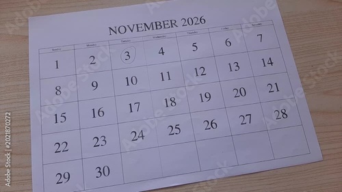 Marking the 3 November 2026 date on the calendar	