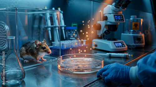 Lab mouse in a petri dish experiment