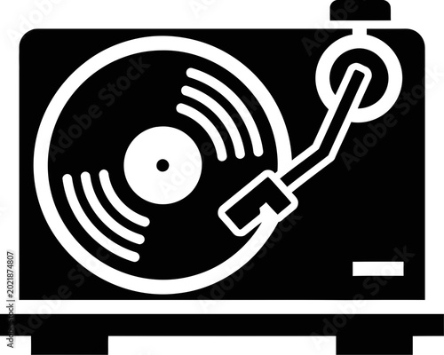 Minimalist Black and White Record Player Icon Isolated on White Background