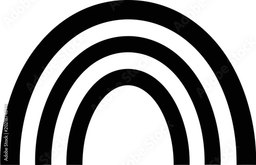 Minimalist black three-arch rainbow symbol graphic isolated on white background