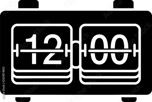 Vintage Digital Mechanical Flip Clock Icon Displaying 12:00 Noon or Midnight
