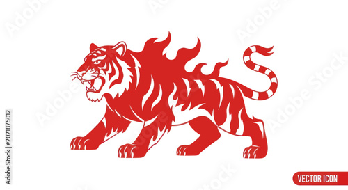 Photography Fiery Red Tiger Silhouette with Flames